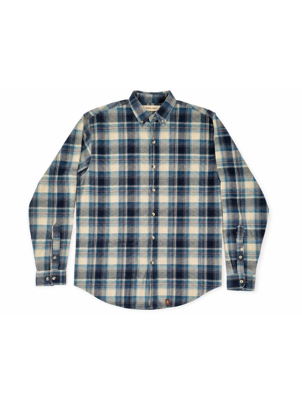 Hobbs Creek Men’s Plaid Flannel Shirt Size M Blue Cream 100% Cotton Button Up